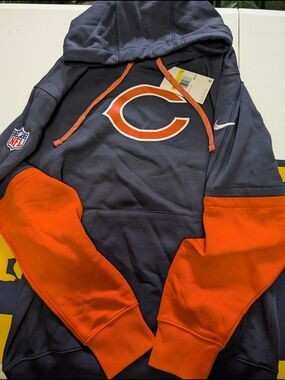 Nike Chicago Bears Navy and Orange Pullover Hoodie